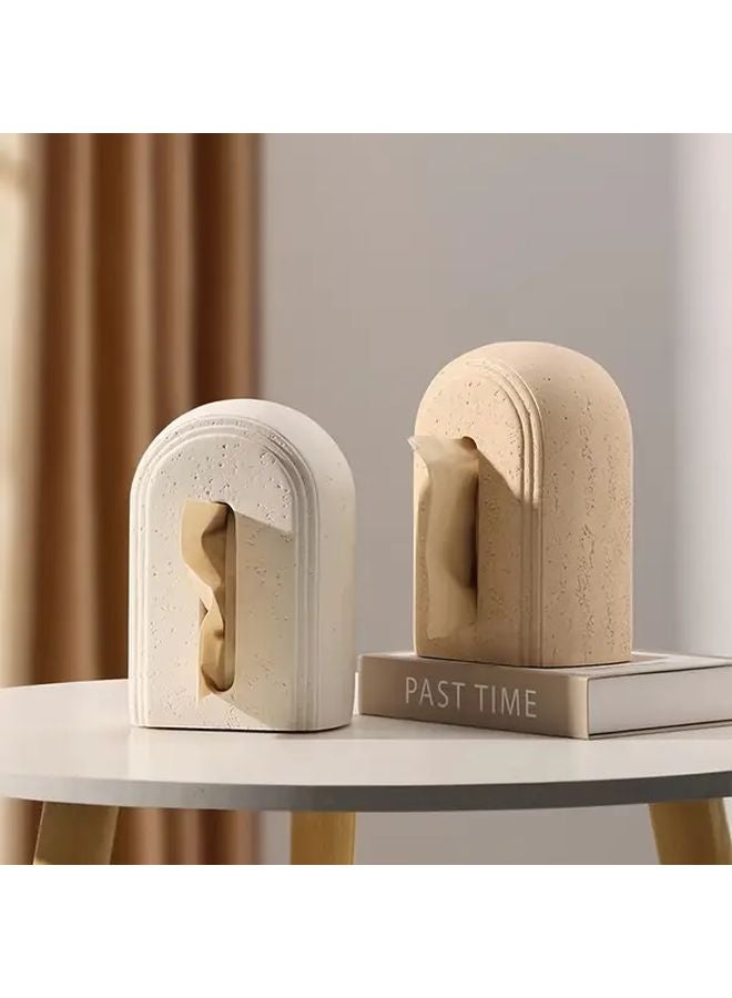 White Resin Tissue Box Cover Heavyweight Textured Design For Bathroom Home Decor - Image 2